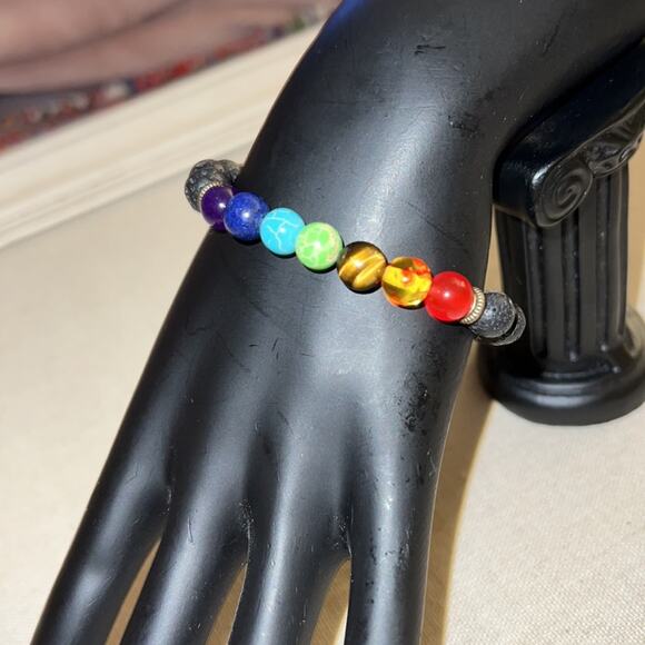 Shakra multi colored beads with porous lava rocks - NWOT - Picture 1 of 3